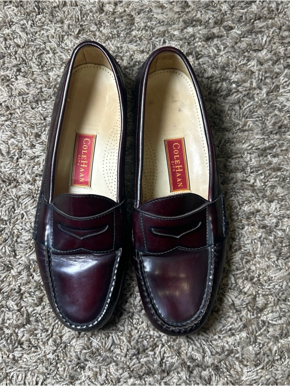 Cole Haan Men’s Burgundy Leather Penny Loafers - Polished Dress Slip-Ons size 12
